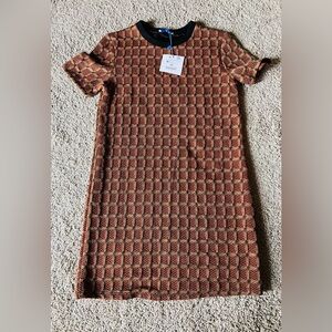 NWT Zara Brown Sheath Mini Dress Crew Neck Short Sleeve